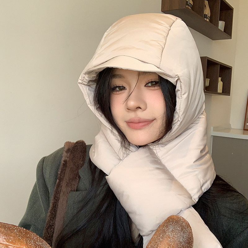 帽子围巾一体女冬加厚东北羽绒棉帽保暖防风防寒护耳帽骑行雷锋帽