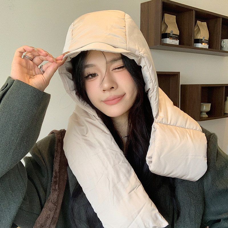 帽子围巾一体女冬加厚东北羽绒棉帽保暖防风防寒护耳帽骑行雷锋帽