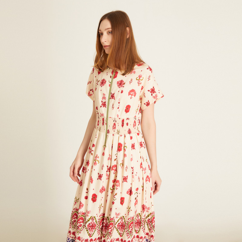 【100%长绒棉】阁兰秀2025夏新品印花纯棉长款连衣裙商场同款女装