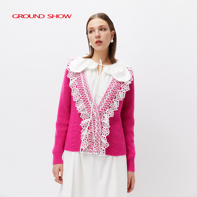 阁兰秀2025秋季新品低V领粗针针织开衫短款上衣外套商场同款女装