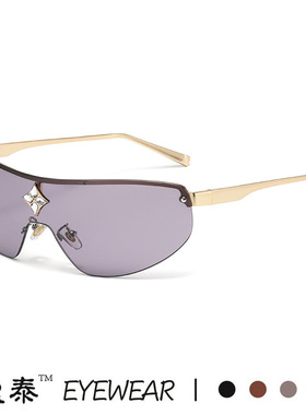 欧美百万富翁无框太阳镜男2025新款连体网红墨镜女潮sunglassesfu