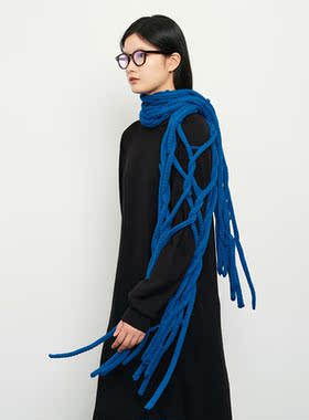 WHM保暖气质粗针⽺⽑⽹状围⼱