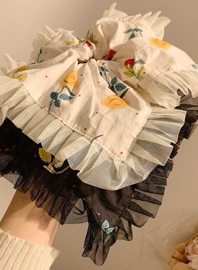 槐序春诗~白色碎花方巾大肠发圈女高级感超大号方形发绳头饰夏季