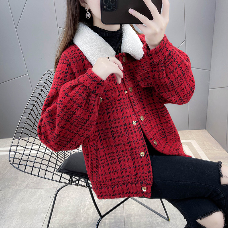 格子毛呢外套秋冬2022年新款上衣 米幽谷短外套