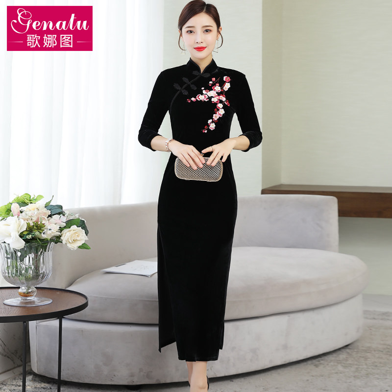 秋季2020年新款秋裙妈妈旗袍连衣裙 歌娜图连衣裙