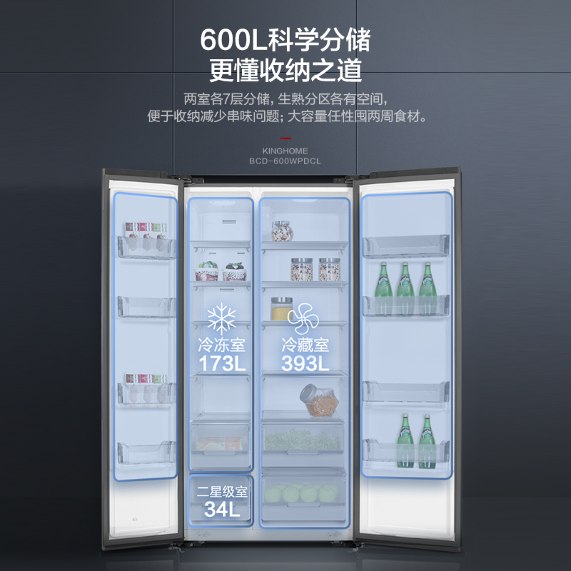 【深冻】Gree/格力晶弘600升双开门冰箱对门超薄嵌入家用一级能效-图1