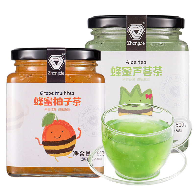 众德食品旗舰店众德蜂蜜柚子茶芦荟茶1kg 冬季泡水喝的饮品冲泡冲饮自制水果茶0