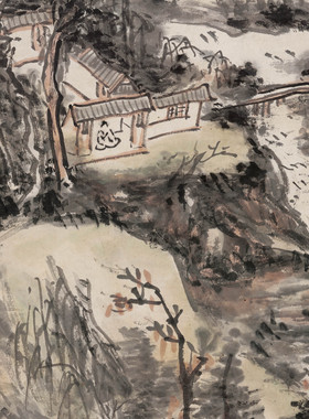 黄宾虹《秋山悟道》客厅中堂挂画玄关茶室书房装饰画山水国画高清