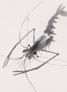 齐白石《墨虾》客厅中堂挂画玄关茶室书房装饰画水墨禅意国画高清