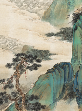 祁昆《金碧青绿》客厅中堂挂画玄关茶室办公室背景山水画高清微喷