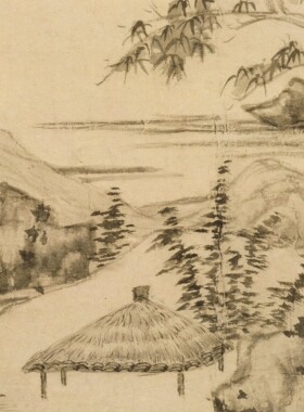 倪瓒《秋亭嘉树图》客厅中堂挂画山水玄关茶室书房装饰画国画高清