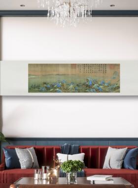 十大传世名画《千里江山》客厅挂画茶室书房装饰画横版山水卷轴画