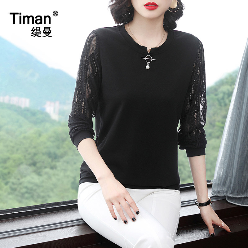 2020秋装新款春秋中年长袖蕾丝t恤 缇曼服饰T恤