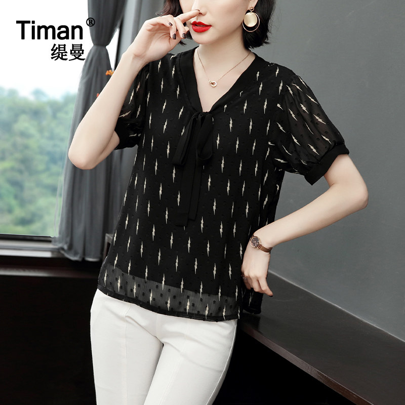 短袖女2020夏装新款年蕾丝夏雪纺衫 缇曼服饰蕾丝衫/雪纺衫