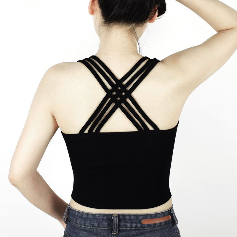 纯棉黑色短款内搭新 妃町背心吊带