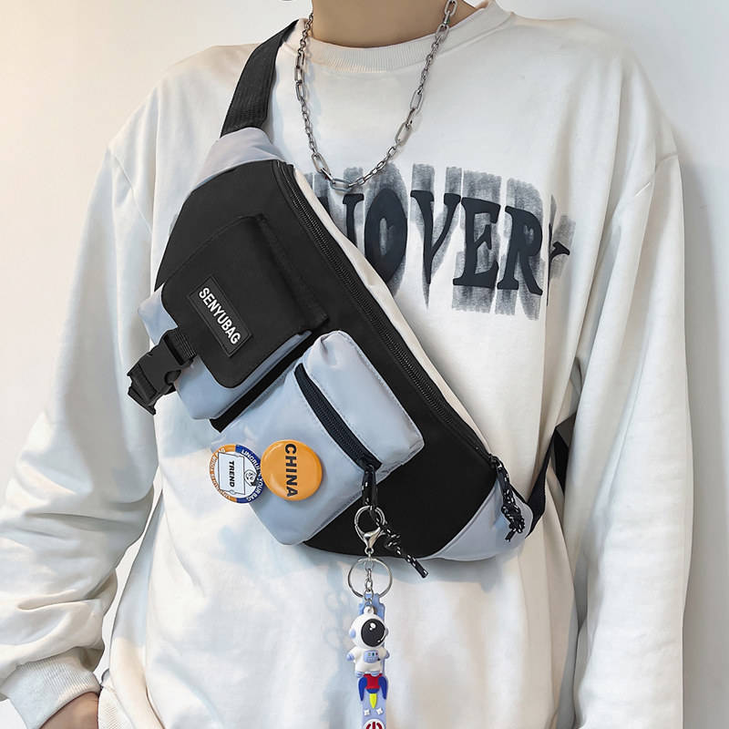 日系潮牌胸包女设计感小众斜挎包 大牙男士包袋