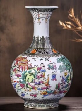 景德镇陶瓷器仿古百子图花瓶中式家居客厅插花博古架玄关桌面摆件