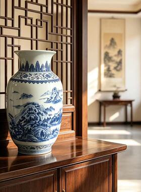 仿古手绘青花冬瓜瓶景德镇陶瓷花瓶家居客厅插花博古架办公室摆件