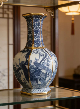 清乾隆仿古手工青花瓷做旧瓷器景德镇陶瓷花瓶客厅博古架收藏摆件