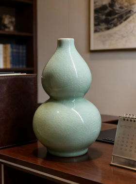 景德镇陶瓷器仿古冰裂纹天球瓶中式客厅插花博古架玄关装饰品摆件