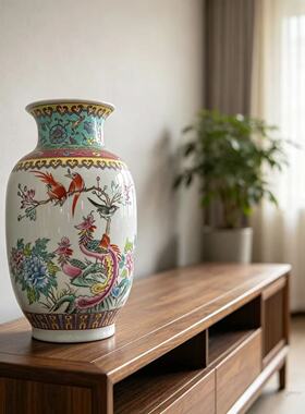 567瓷器厂老货仿古手绘粉彩冬瓜瓶景德镇陶瓷花瓶客厅博古架摆件