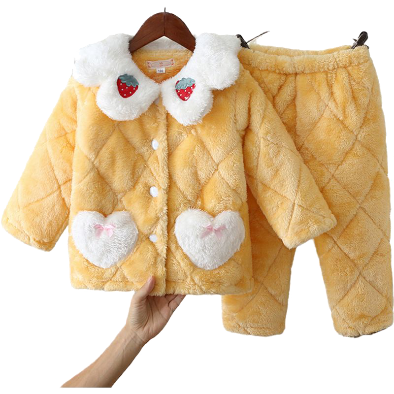 冬季女童戴帽保暖夹棉粉色加厚珊瑚绒小女孩睡衣法兰绒儿童家居服,淘宝优惠券,粉丝福利购,淘宝优惠卷