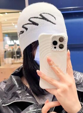 韩系明星同款签名字母护耳毛线帽