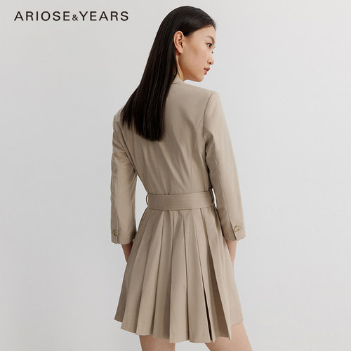 ARIOSE & YEARS春款学院风西装式收腰百褶裙连衣短裙10229025 - 图1