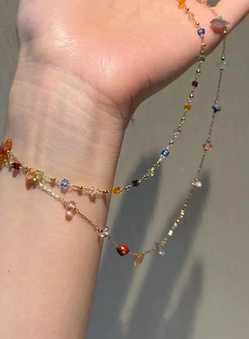 双层彩色宝石项链清新甜美可爱小清新仙女感清透不拜金感清纯锁骨