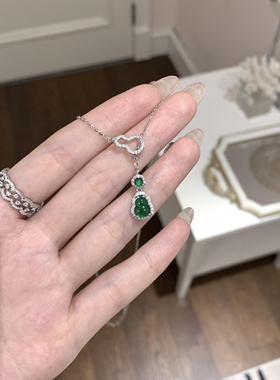 中式血脉觉醒~显白绿翡翠精致大方毛衣链百搭休闲项链调节款锁骨