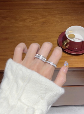 ins高级博主风~耐看亮晶晶双层小滚钻戒指不掉色设计感十足中指