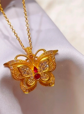 福蝶~传家宝轻奢自制红钻玲珑蝴蝶项链不掉色结婚道具爆款高级感