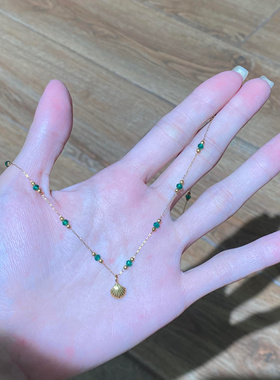 帝王绿贵气小小金贝壳串珠项链轻奢大气简约复古项链锁骨链精致潮