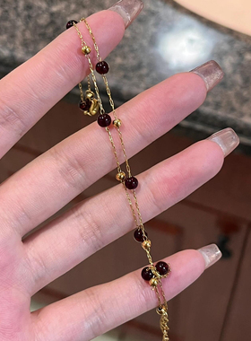 红酒甜心天然石手链幸运女小众设计高级感轻奢精致气质百搭手饰