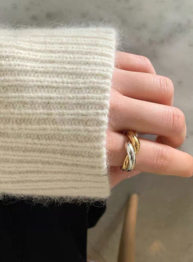 撞色系列扭线旋转双色混搭戒指