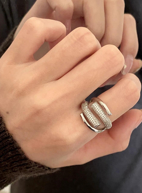 定制轻奢甜酷系列高级款银色气质百搭复古锆石开口秋冬戒指食指