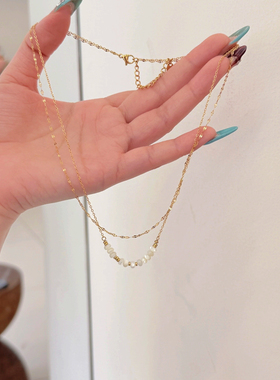 叠戴轻奢小众双层豆豆项链