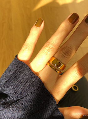 钛钢镀金双层戒指男女开口可调节时尚个性ins小众冷淡风简约指环