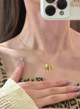 法式高级感简约复古新款K金色多坠流苏项链女ins潮冷淡风锁骨链