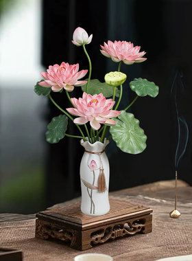 仿真荷花荷叶莲花佛堂供佛荷花