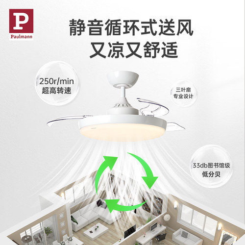 德国柏曼隐形电风扇灯卧室吸顶灯客厅餐厅一体全光谱led护眼灯具 - 图0