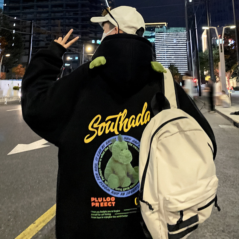 男生加绒ins秋冬款连帽宽松卫衣 文际卫衣