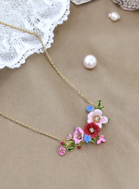 小众轻奢kate珐琅手工花朵项链