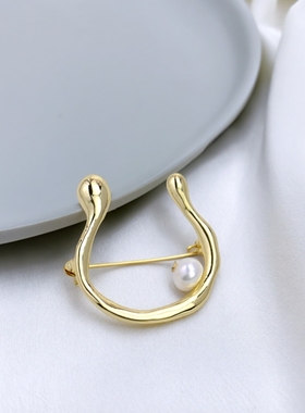 众轻奢金色珍珠开口指环胸针别针