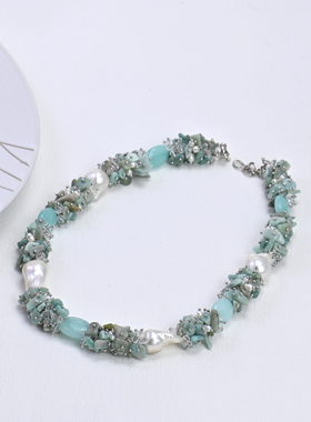 天然巴洛克珍珠绿松石复古项链