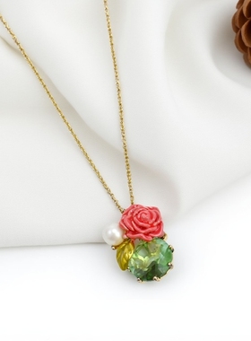 小众轻奢欧美简约百搭甜美绚丽彩色宝石釉彩花朵短款项链孤品清仓