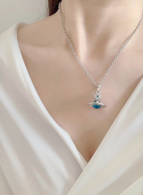 轻奢小众欧美蓝色土星项链