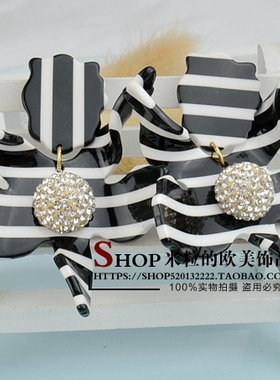 欧美风树脂条纹耳夹百搭款戒指