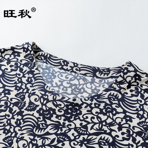 100%桑蚕丝t恤时尚妈妈装针织真丝上衣大码女装青花瓷七分袖小衫 - 图1