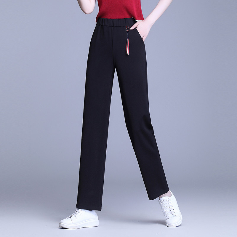 春秋季高腰弹力宽松休闲黑色直筒裤 玛依恋休闲裤